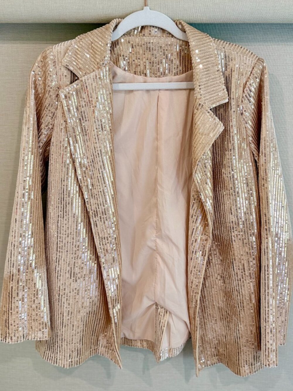NSHYPOI Gold Full Sequin Blazer Jacket Cocktail Party S